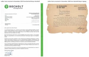 Letters from two Bocholt Mayors 85 years and three generations distanced.